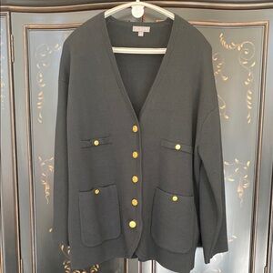 J CREW Black Cardigan with Gold Buttons size XL